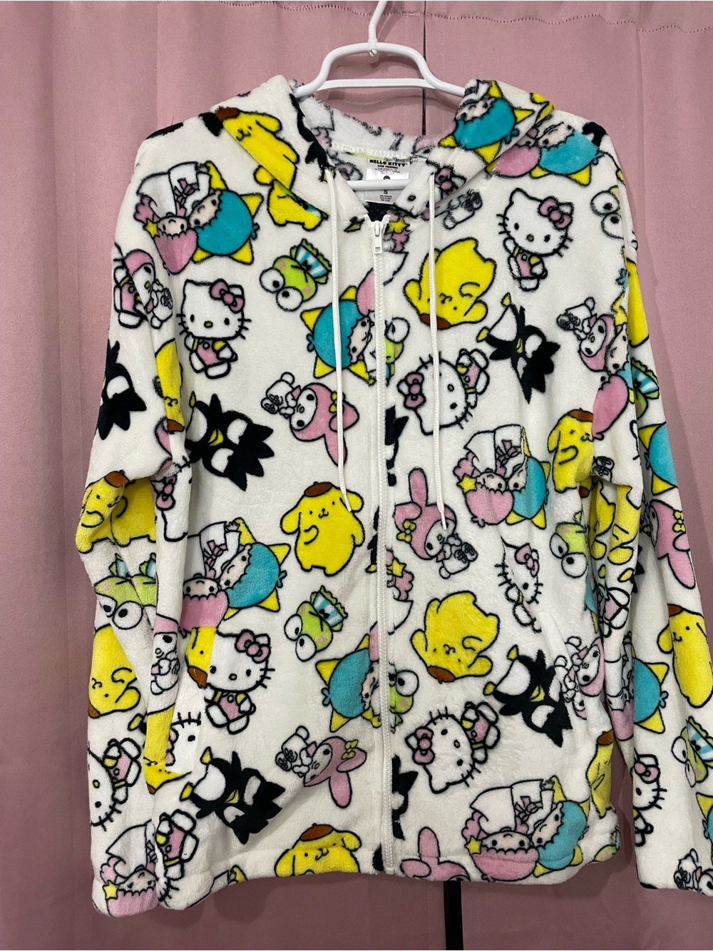 Hello Kitty White Fleece Hoodie with Pink, Yellow & Aqua Accents